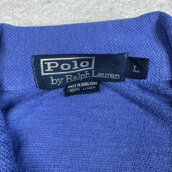Vintage Polo Ralph Lauren Men's Blue Linen Pocket Polo Shirt Size Large - Picture 2 of 7